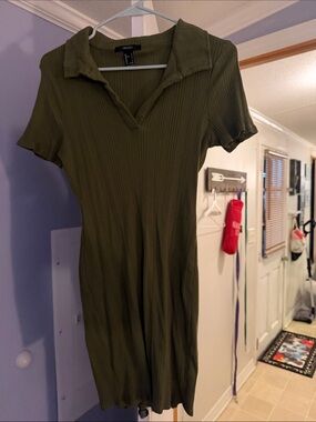 Forever 21 Olive Ribbed Polo-Style Knit Dress